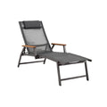 Adjustable Outdoor Recliner Chair with Wooden Armrests and Cushioned Headrest