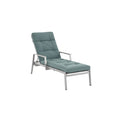 adjustable outdoor chaise lounge chair with tufted fabric and aluminum frame