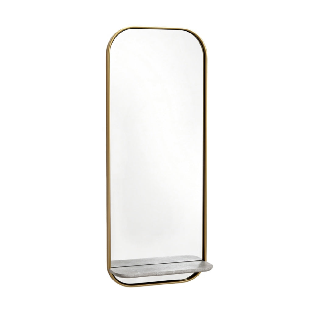 Modern Minimalist Wall Mirror with Marble Base and Gold Frame